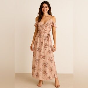 Floral Whimsical Prairie Fairy Dress Size 16 Pink Ruffle Maxi Flowy Elegant